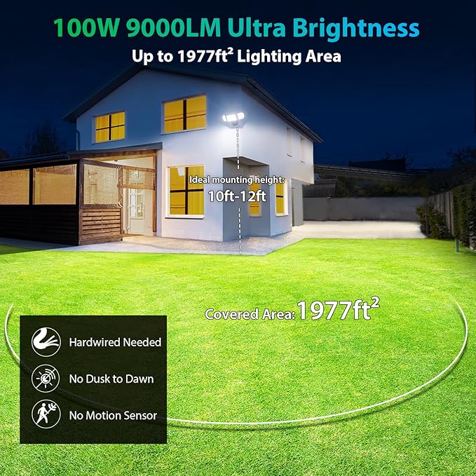 iMaihom 100W Flood Lights Outdoor 9000LM Ultra Bright Security Lights 3 Adjustable Heads Flood Lighting IP65 Waterproof 6500K Switch Controlled Floodlight for Yard Garage Court (Brown)