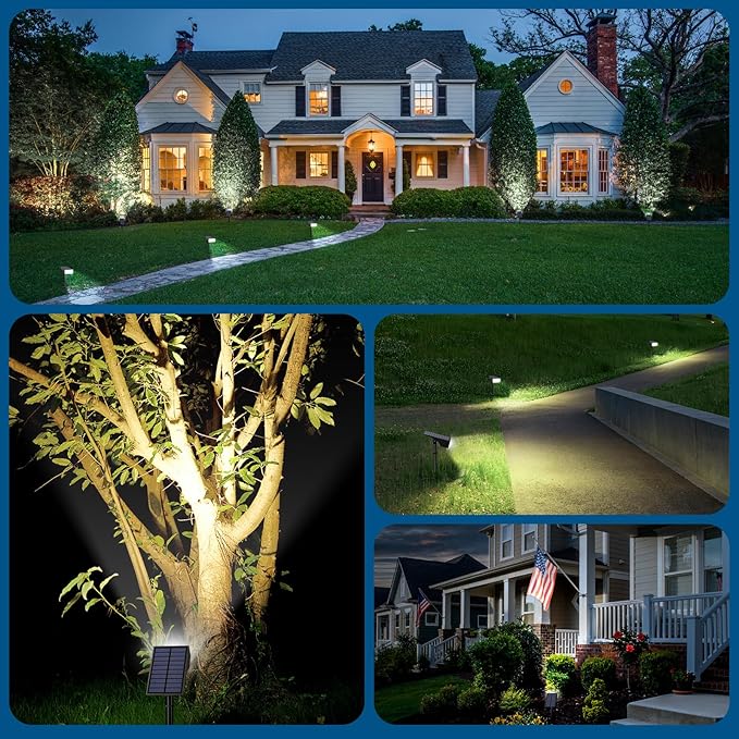Solar Lights Outdoor Waterproof Solar Spot Lights- 2 Pack/4 Mode LED Spotlights 2-in-1 Auto On/Off Powered Landscape Lighting for Outside Yard Wall Garden Path Driveway Cool White