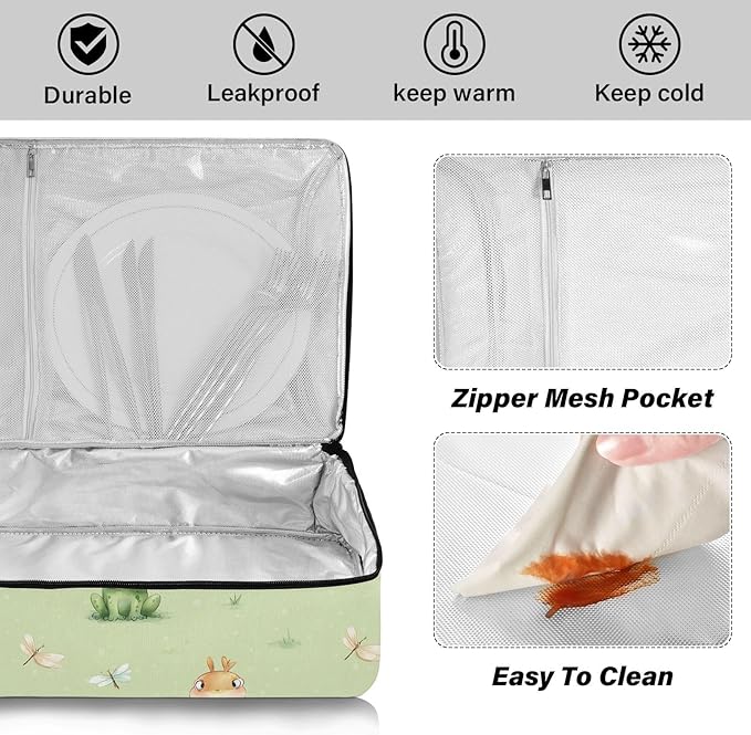Casserole Carrier Frog and DragonflyInsulated Casserole Carrier for Hot or Cold Food Thermal Lunch Tote for Potluck Parties Picnic Beach Fits 9 x 13 Inches Baking Dish