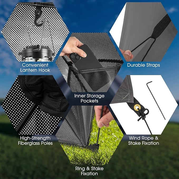 Goplus Pop-up Camping Tent 2-3 Person 360° One-Way See-Through Family Tent Waterproof Windproof 4-Season Shelter Tent w/Carry Bag Rainfly Easy Setup Portable Tent for Backpacking Hiking Outdoor