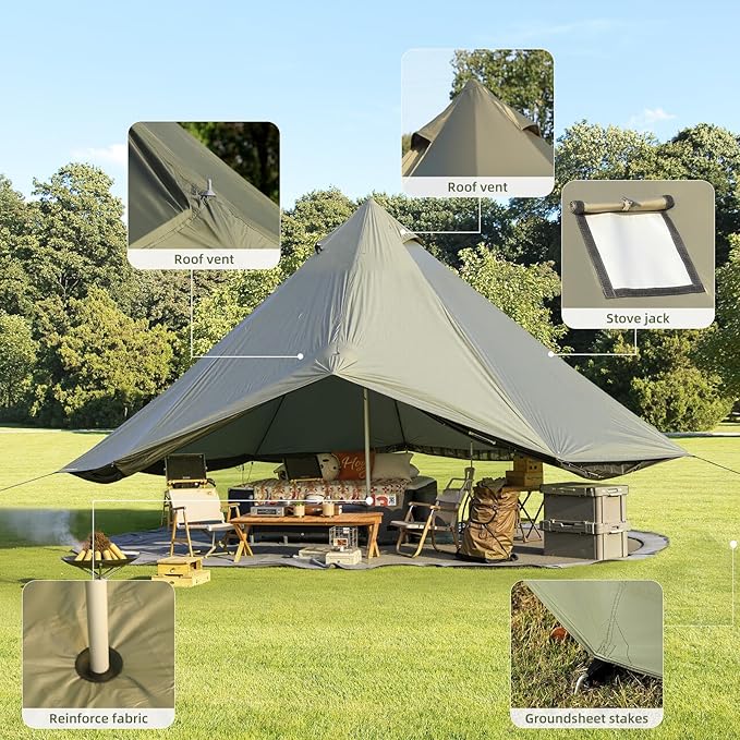 YOLENY Bell Tent Yurt Tent 4/6/8/10 Person 4 Season Waterproof Glamping Tents w/Stove Jack for Family Camping Outdoor Party Glamping Tents for Camping - 10/13.1/16.4FT