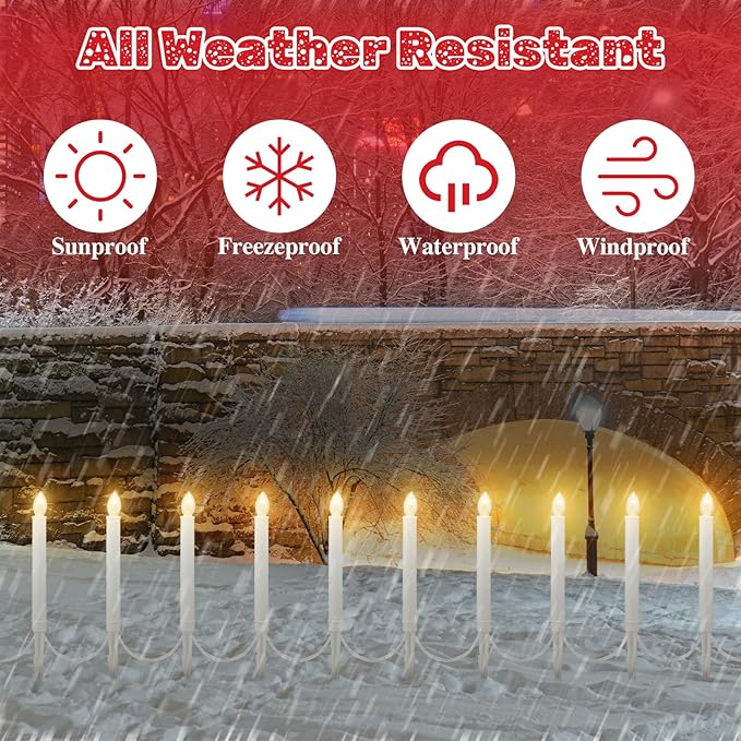 10 Pcs Christmas C7 Pathway Lights Outdoor Candle Lights with Stakes 19.5 ft Pathway Candles with 12 Pcs C7 Bulb for Outside Yard Driveway Sidewalk Decorations