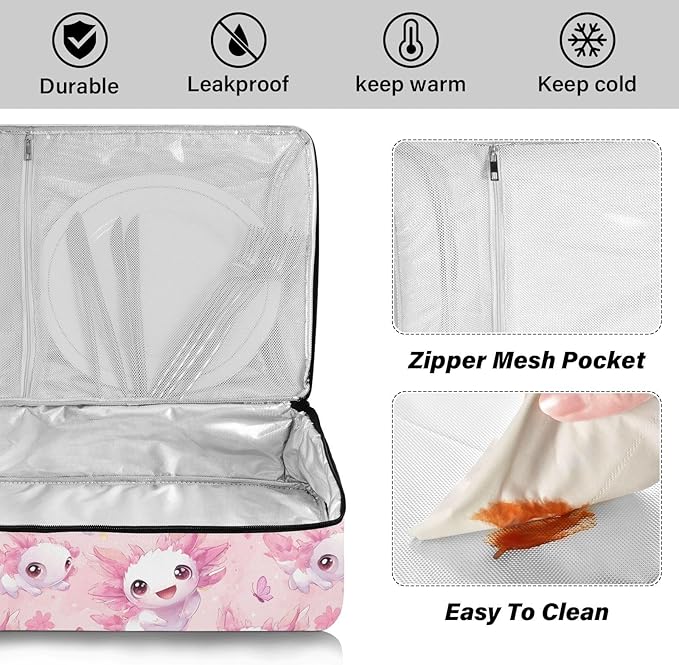 Casserole Carrier Adorable Axolotls Patterns PrintInsulated Casserole Carrier for Hot or Cold Food Thermal Lunch Tote for Potluck Parties Picnic Beach Fits 9 x 13 Inches Baking Dish