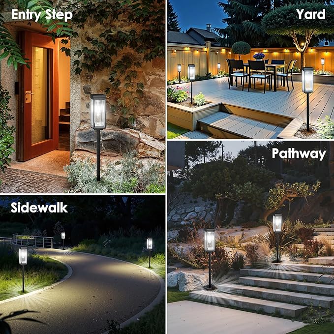 Solar Pathway Lights Outdoor 4 Pack Upgraded Solar Lights Outdoor Waterproof Bright Up to 15 Hrs Auto On/Off Garden Light for Yard Patio Lawn Path Walkway Driveway Outside Decor(Cool White)