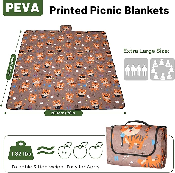 Dimatic Cute Picnic Blankets 78x78 Extra Large Beach Blankets Waterproof Sand Proof Foldable Portable for Outdoor Family Camping