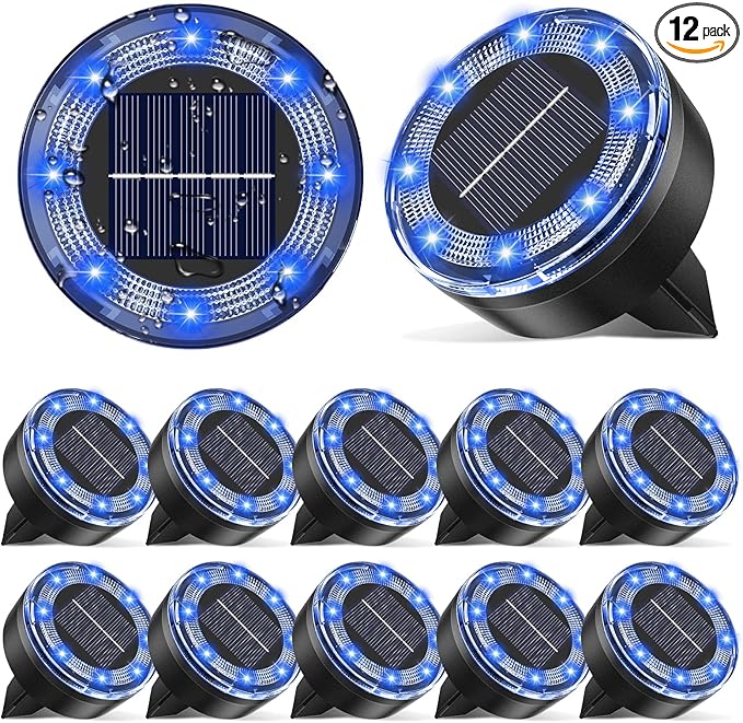 Mini Solar Ground Lights 12 Pack Solar Lights Outdoor Waterproof Upgraded LED Flat Landscape Lighting for Outside Pathway Garden Patio Yard DrivewayBlue