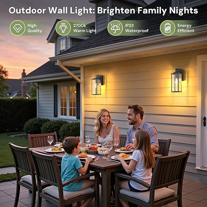L LOHAS LED Upgraded Dusk to Dawn Outdoor Wall Lights with GFCI Outlet 17 Inch Matte Black Waterproof Anti-Rust Outdoor Light Fixtures with Clear Glass Exterior Light Fixtures for Porch Garage ETL
