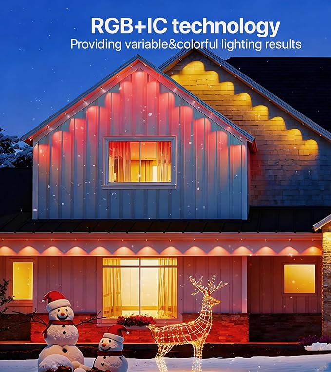 Permanent Outdoor Lights 150FT RGB+IC LED Lights with Smart APP &amp Remote Control 72 Scene Modes Waterproof IP65 for Holiday Christmas Yard Decorations(Extension Cord Not Included)