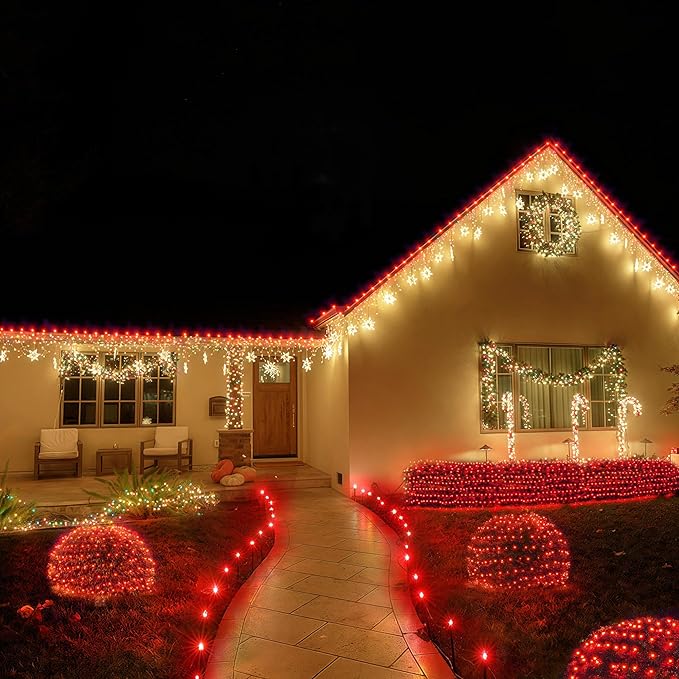 BlcTec Outdoor Christmas Lights 360 LED 9.8ft x 6.6ft Christmas Net Lights with 8 Modes UL Certified Timer Connectable Waterproof for Trees Bushes Shrubs Yard Outdoor Xmas Decorations Red