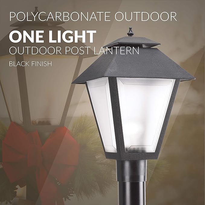 Generation Lighting 82065-12 Polycarbonate One-Light Outdoor Post Lantern Outside Lighting Black Finish