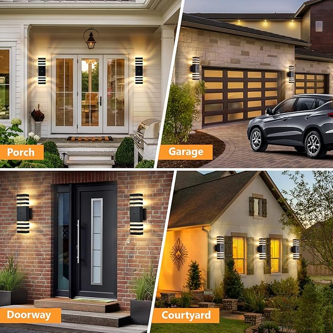 DASTOR Motion Sensor Outdoor Wall Lights 2 Pack Dusk to Dawn Outdoor Lighting 3-Layer Exterior Porch Light Fixtures Up and Down Outside Lights for House Garage