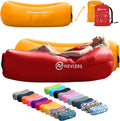 Nevlers Red &amp Saffron Inflatable Lounger 2 Pack | 210T Polyester Blow Up Chair | No-Pump Inflatable Couch Set | Air Couch w/ 450 lbs. Capacity Pockets &amp Carry Bags for Use as Portable Beach C