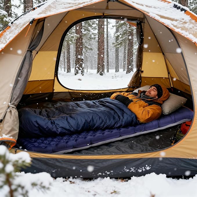 TOBTOS Camping Sleeping Pad with 9.0 R-Value 4 Thick Inflatable Camping Mattress for All Season Compact Insulated Sleeping Mat for Backpacking &amp Hiking (Rectangular)