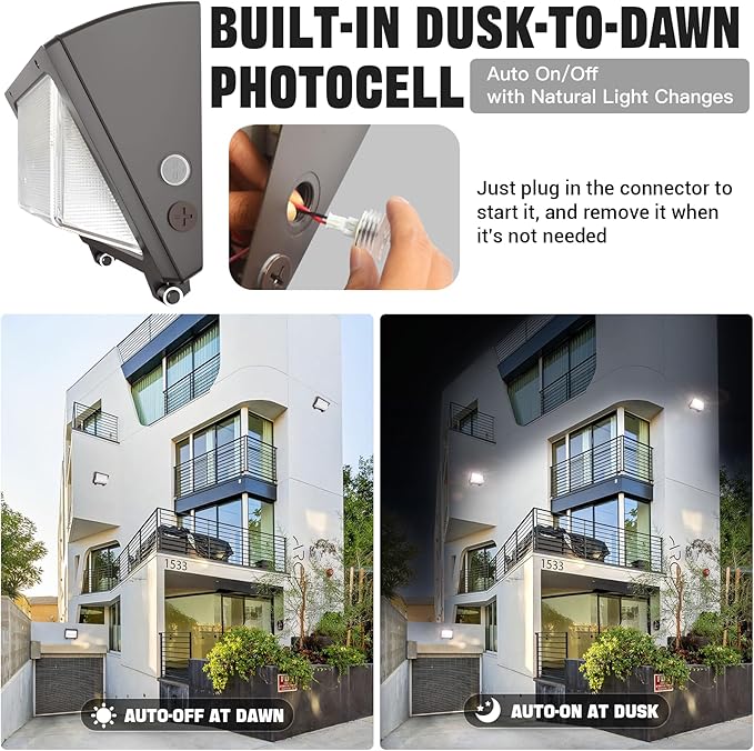 150W LED Wall Pack with Photocell Dusk to Dawn 5000K Waterproof Commercial Outdoor Light Fixture 22500lm 120-277V EquivalentEnergy Save Flood Lights for BuildingYardWarehouseGarage-2pack