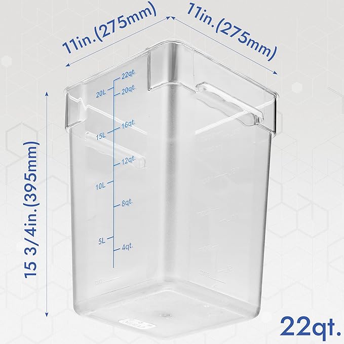 CURTA 8-Pack 22 Qt NSF Clear Polycarbonate Food Storage Containers with Blue Lids - Square Commercial-Grade Freezer &amp Dishwasher Safe Stackable