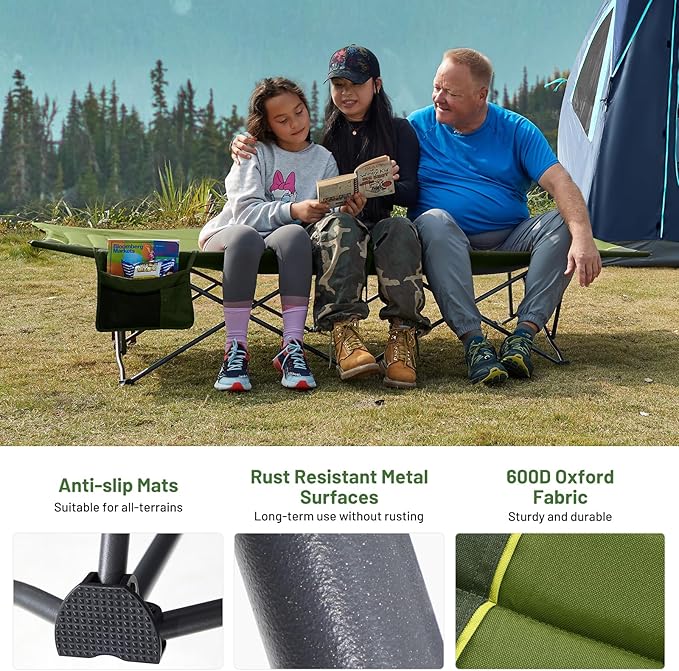 Timber Ridge 31.8 W Extra Wide Heavy Duty Camping Cot for Adult Easy Set Up Oversized Sleeping Cot with Carry Bag for Camping Travel and Outdoors Support up to 450lbs Green