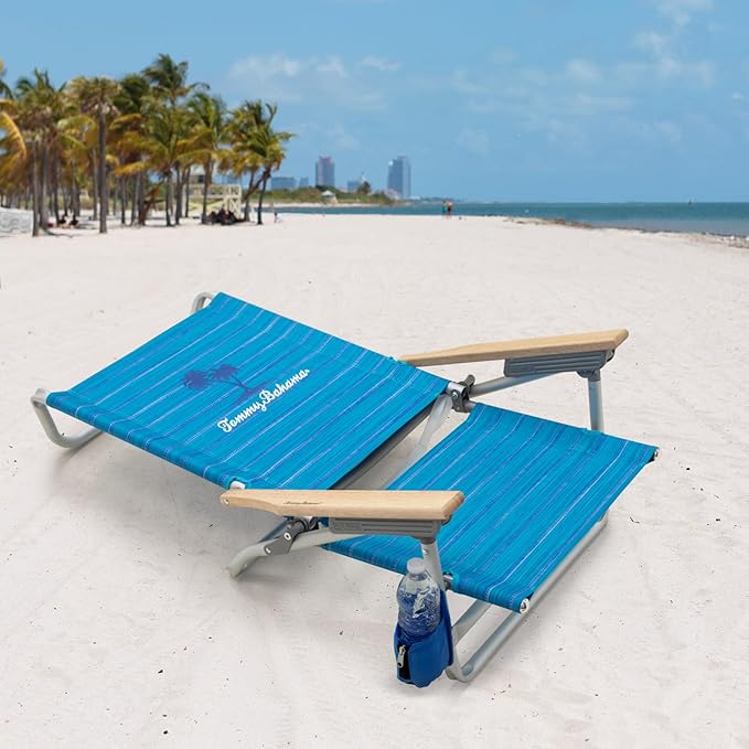 Tommy Bahama 5-Position Lay Flat Cup Holder and Towel Bar Beach Chair