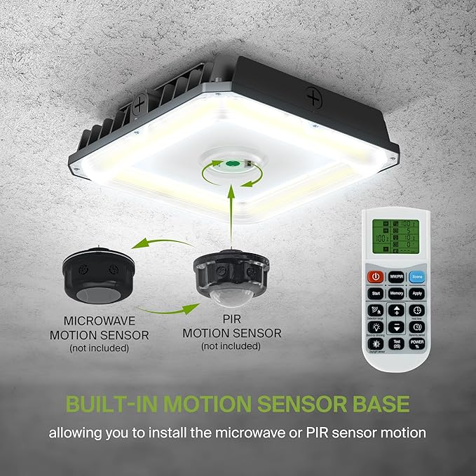 ASD LED Canopy Light 100/70/60W with Q-Base – 3000/4000/5000K 14448Lm 10x10 120-277V IP65 Dimmable 0-10V UL &amp DLC Listed (Optional Motion Sensor-Extra Purchase)