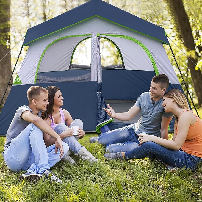 HIKERGARDEN 6-8 Person Camping Tent - Portable Family Cabin Tent for Camp Windproof Fabric Camp Tent Outdoor for Hiking Backpacking Traveling