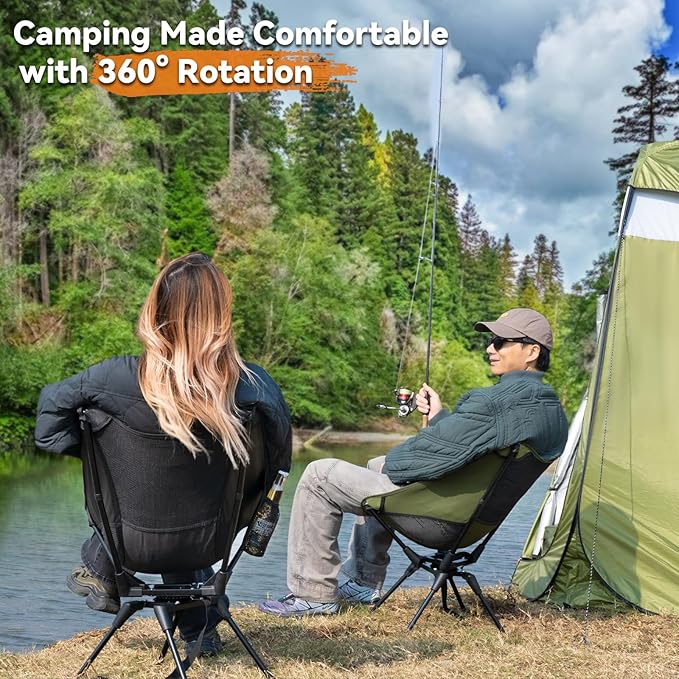 Upgraded 360° Swivel Camping Chair for Adults Portable Folding Chair with Cup Holder Lightweight Compact Backpack Outdoor Chair for Travel Fishing Hiking and Beach