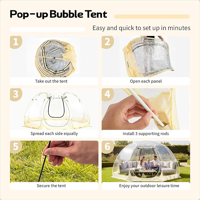Pop Up Bubble Tent 12 x 12 FT Instant Igloo Tent Suitable for 8-10 People Screen House for Patios Cold