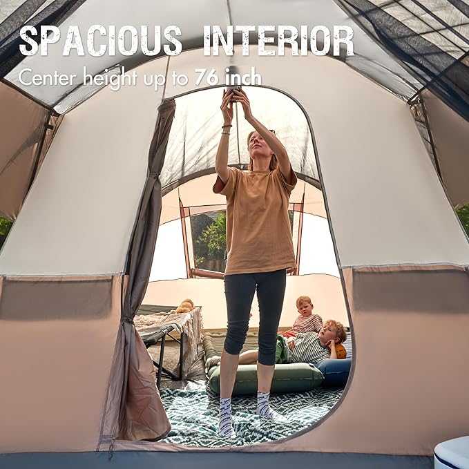 PORTAL 6/8/10 Person Family Camping Tent with Screen Room Water Resistant Big Tunnel Tents with Rainfly Large Family Tent for Camping Outdoor Patio