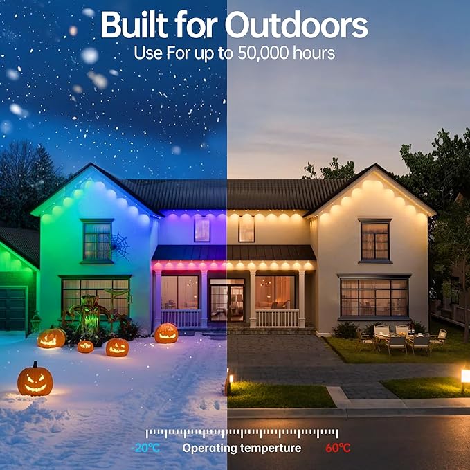 Permanent Outdoor Lights 350ft RGB+IC Outdoor String Lights App Control IP67 Waterproof120 Scene Modes Decorations for Home Christmas LightsHalloweenHoliday DailyBirthdayParty( 175ft*2pack)
