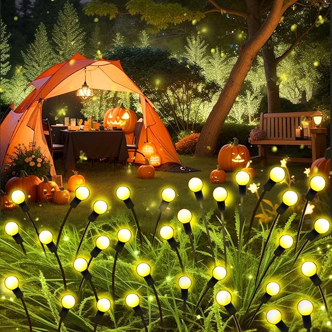 Solar Garden Lights Outdoor 4 Pack 40 LED Solar Firefly Lights Waterproof Sway by Wind Swaying Light for Yard Patio Backyard Garden Planter Flower Bed Pathway Outdoor Decoration (Warm White)