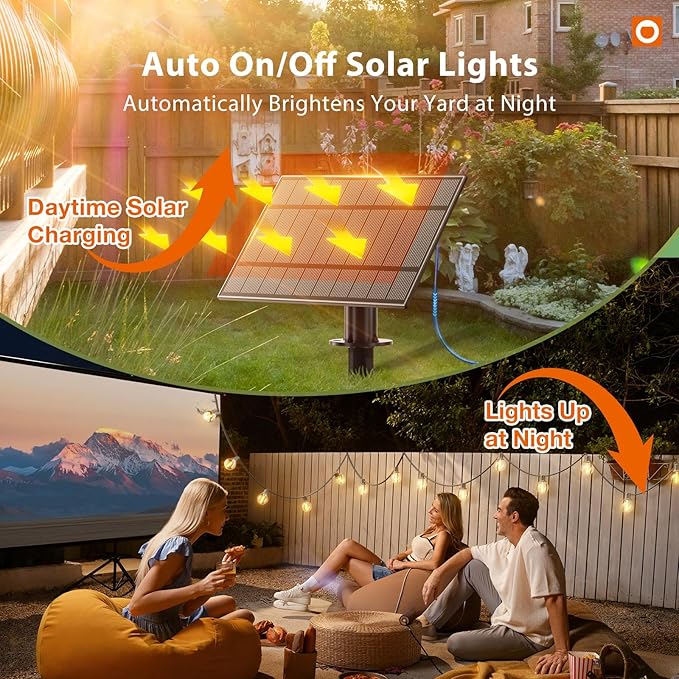 addlon 100FT Solar String Lights Outdoor with Remote 54 LED Shatterproof Bulbs Dimmable &amp Timable 3 Light Modes G40 Waterproof Solar String Lights for Outside Backyard Party Decor