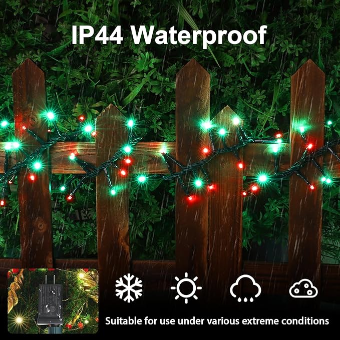 LAMPHOME 500 LED String Lights Outdoor - 16 Modes 46ft with Waterproof Green Red &amp Red-Green Cluster Lights