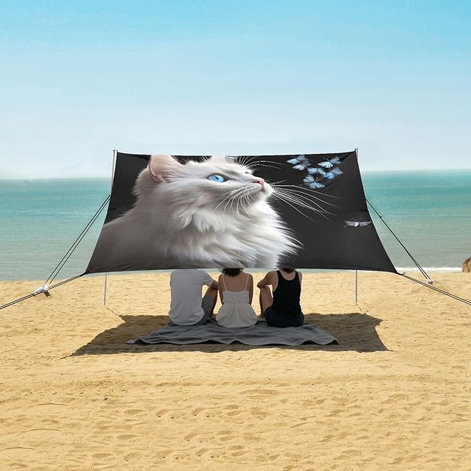 Camping Sun Shelters Beautiful Cat Staring at The Butterfly Beach Canopy 126 * 110.2in