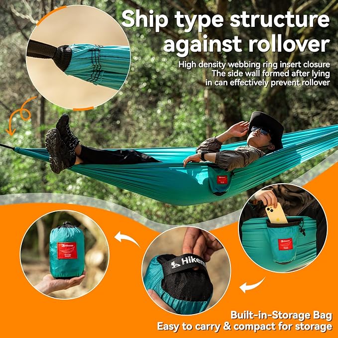 HIKEMAN Hammock for Camping Ultralight Hammocks Gear for Outdoors Backpacking Survival or Travel - Portable Lightweight Nylon - Up to 440lbs(Blue)