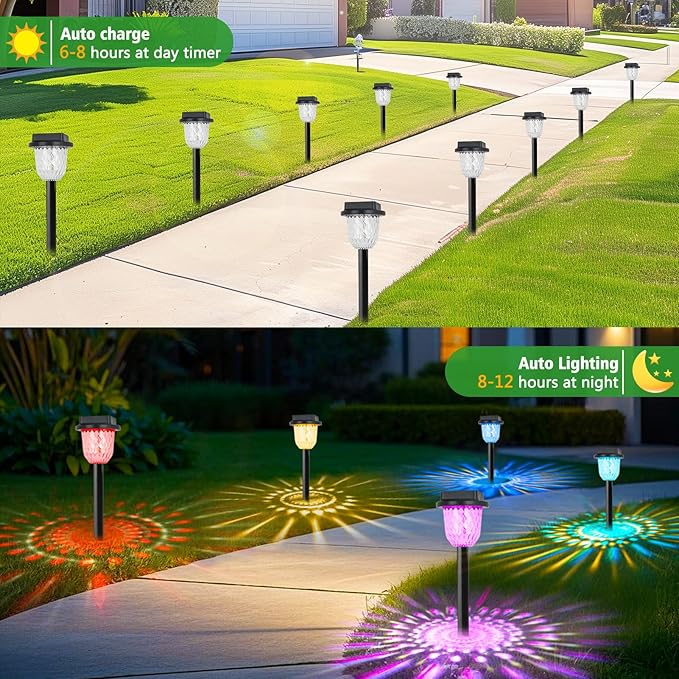 echosari 6 Pack Christmas Color Changing Solar Lights Outdoor Pathway Dynamic Multicolor &amp Warm White Waterproof Solar Garden Lights Path Lights for Landscape Driveway Walkway Lawn