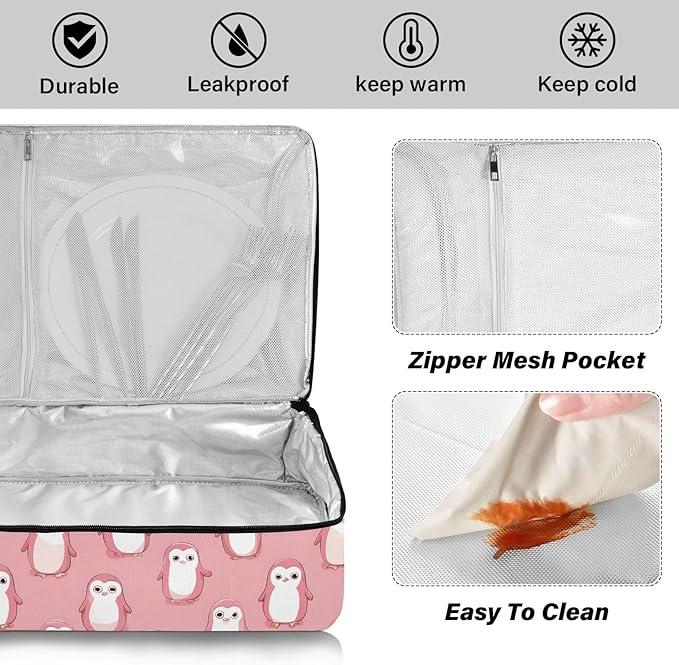 Casserole Carrier Lovely PenguinsInsulated Casserole Carrier for Hot or Cold Food Thermal Lunch Tote for Potluck Parties Picnic Beach Fits 9 x 13 Inches Baking Dish