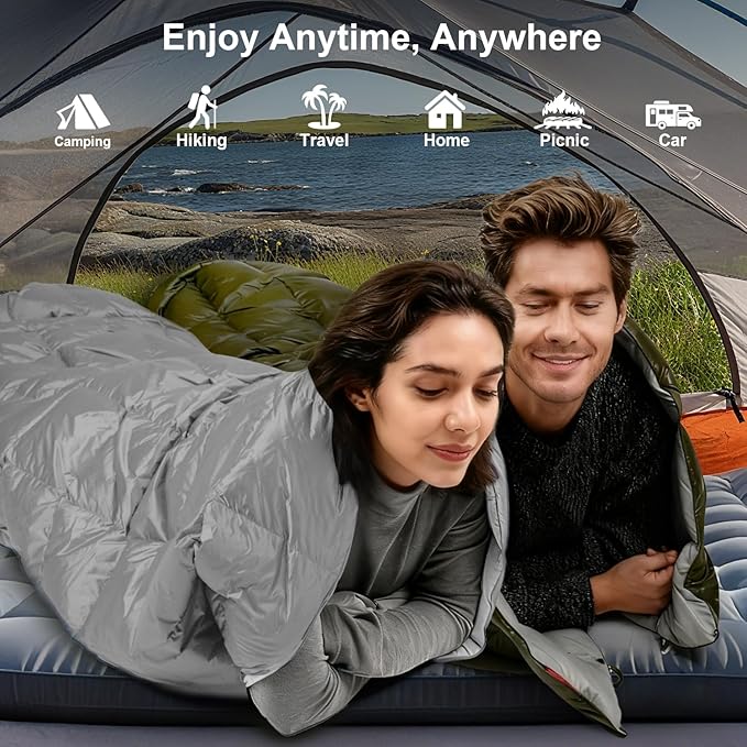 Down Camping Blanket - Lightweight Packable Warm &amp Puffy Outdoor Travel Quilt for Sleep Hiking Backpacking Stadium Festivals Water-Resistant Sleeping Bag 55x79