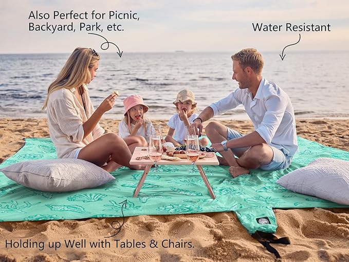 WEKAPO Beach Blanket Waterproof Sandproof Oversized Extra Large Beach Mat Sand Free Lightweight &amp Compact Sand Free Mat with 6 Stakes &amp 4 Corner Pockets