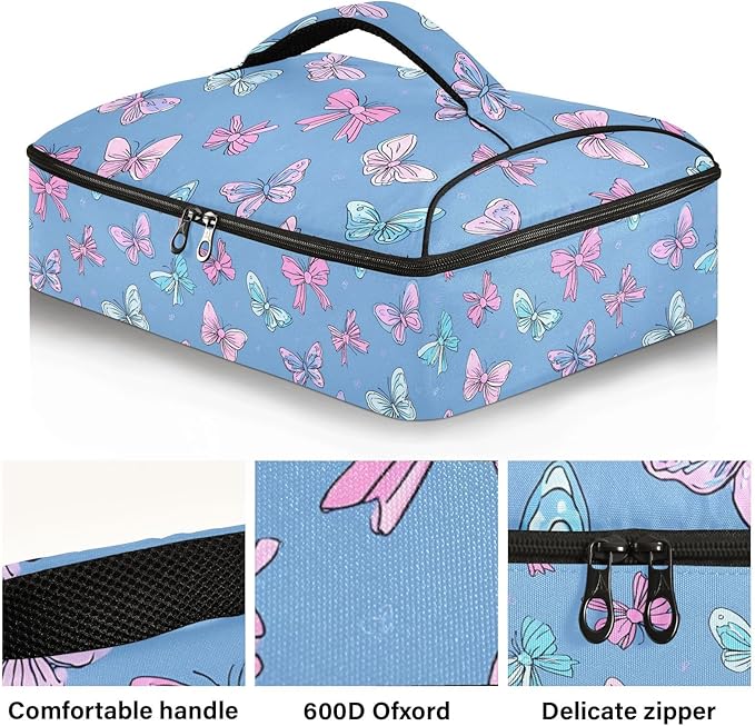 Casserole Carrier Grace Butterflies and BowInsulated Casserole Carrier for Hot or Cold Food Thermal Lunch Tote for Potluck Parties Picnic Beach Fits 9 x 13 Inches Baking Dish