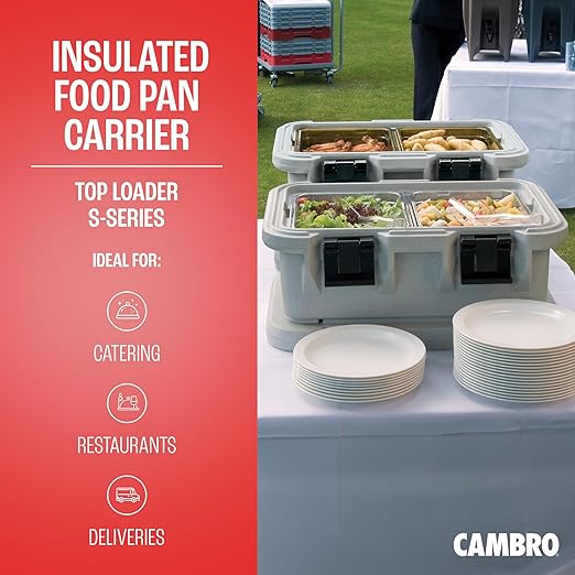 Cambro Insulated Food Pan Carrier - 6 Inch Deep Hotbox and Food Warmer for Catering &amp Transport - Top Load S-Series (Gray)