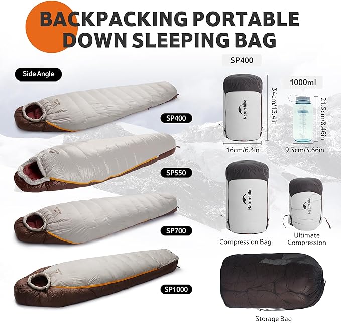 Naturehike 0 Degree RDS Down Mummy Sleeping Bag for Adults 650 Fill Power Cold Weather Backpacking Sleeping Bag for Camping Hiking -1℉ 18℉ 30℉ YKK Zipper
