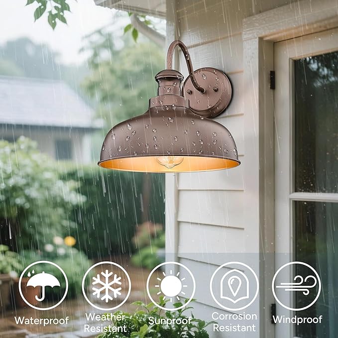 Outdoor Barn Light11.5 Inch Outdoor Wall Sconce Farmhouse Rustic Exterior Wall Mount LightsVintage Outside Lighting Fixture Industrial Garage Light Fit with E26 Socket(Oil-rubbed Bronze2Pack)