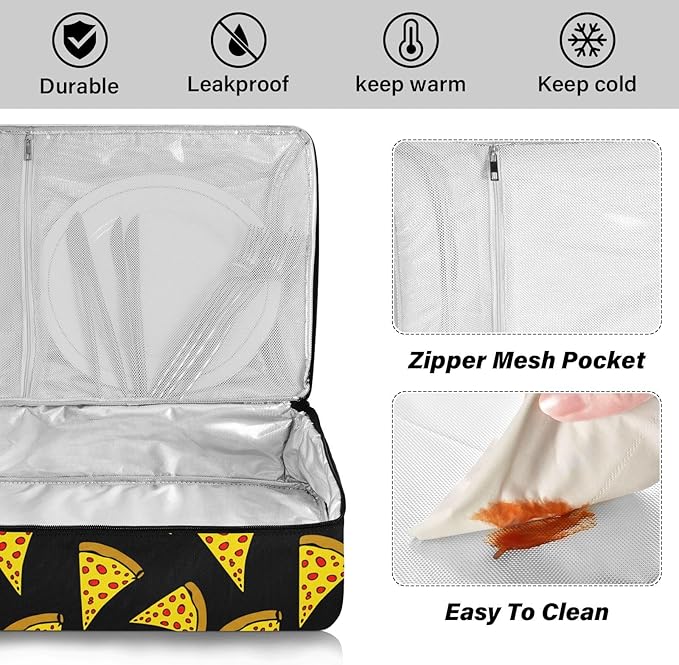 CEBUGI Cartoon Pizza Insulated Casserole Carrier for Hot or Cold FoodInsulated Food Carrier for Potluck Parties/Picnic/CookoutsFits 9x13