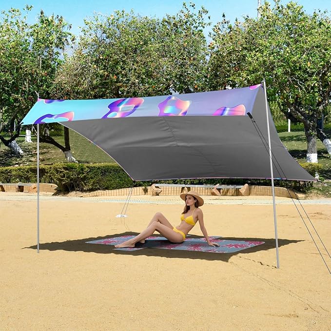 ALAZA Leopard Print Cheetah Holographic Style Beach Tent Sun Shelter UPF50+ Protection Beach Shade Canopy w/ 4 Sandbags for Outdoor Camping Fishing Backyard Fun Picnic 10x9 ft