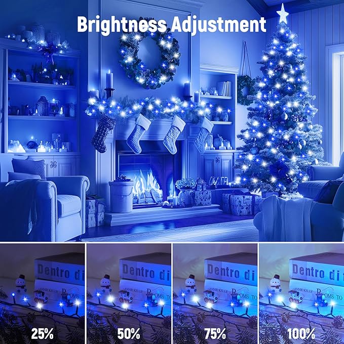 Minetom 328 Ft 1000 LED Christmas Tree Lights Outdoor Indoor String Lights with 8 Modes Waterproof Twinkle Xmas Light with Remote Plug in Rice Lights for Tree Christmas Decorations Blue &amp Cool W