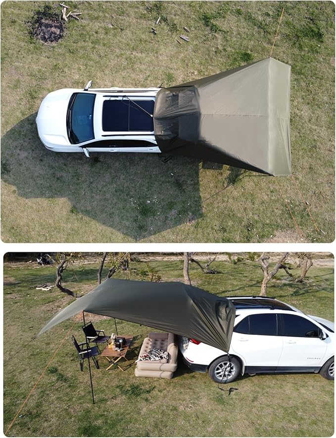 Car Awning Camping SUV Sun Shelter Waterproof Universal Tent Canopy Anti-UV for Van Campervan Caravan Truck Vehicle (Olive Green 118X118)