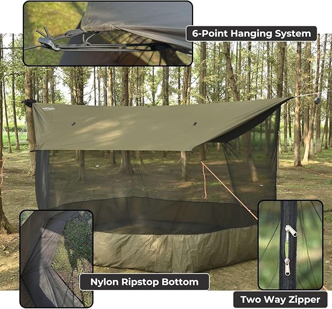 Onewind Camping Tarp Mosquito Net Hammock Screen House Tarp Mosquito Net Camping Lightweight Bugnet for Tarp 360 Degree Protection for Patio Backyard Hiking Backpacking OD Green