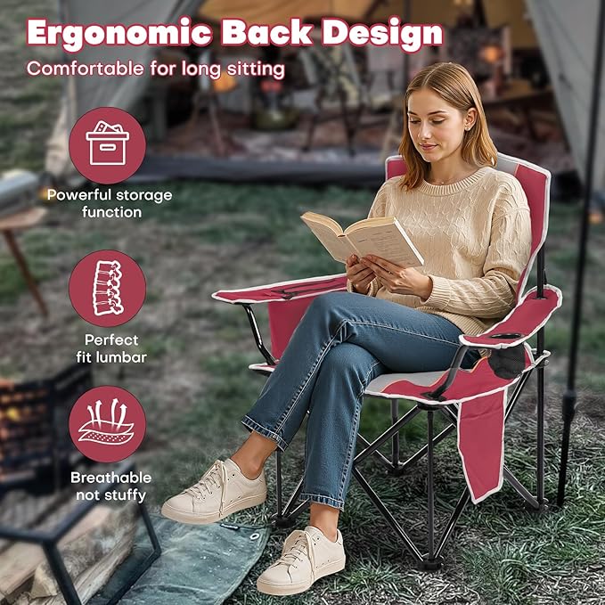 XMT Premium Padded Folding Chair Extra Wide &amp Heavy Duty 450lbs Capacity Portable Camping Chair with Insulated Cooler Cup Holder &amp Storage Compact Foldable for Outdoor Beach Picnics