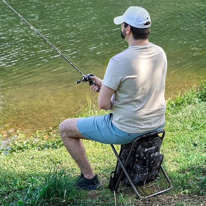 X Strike Backpack Fishing Chair with Cooler Bag Foldable Camping Stool for Adults up to 350 lbs Portable Lightweight for Hunting Hiking Outdoors