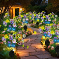 Solar Path Lights Outdoor 4 Pack LED Flower &amp Butterfly Decor Waterproof Auto On/Off Bigger Solar Panel for Yard Patio Garden Walkway Decoration Gift for Mom (Colour)