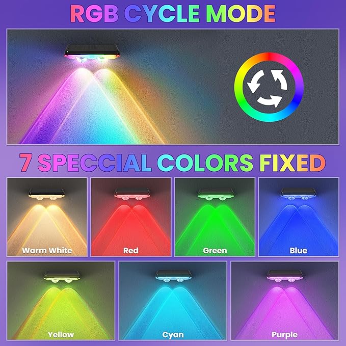 Solar Fence Lights Outdoor 8 Pack - 8 Modes (RGB Cycle/Fixed) Fence Lights Solar Powered for Outside IP65 Waterproof Deck Lighting for Wall Step Patio Pathway Stairs