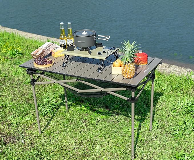 Whitsunday Aluminum Folding Outdoor Camping Table Compatible with Wagons (Desert Sand Rectangular(H))